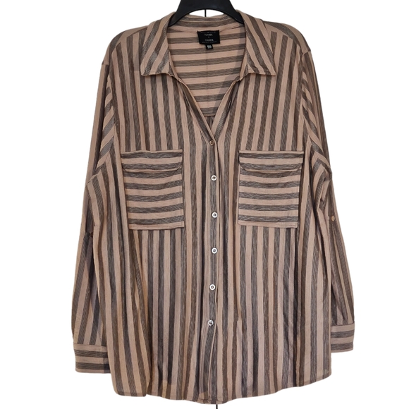 Flower & Feather Tops - Flower & Feather Striped Button-up Blouse